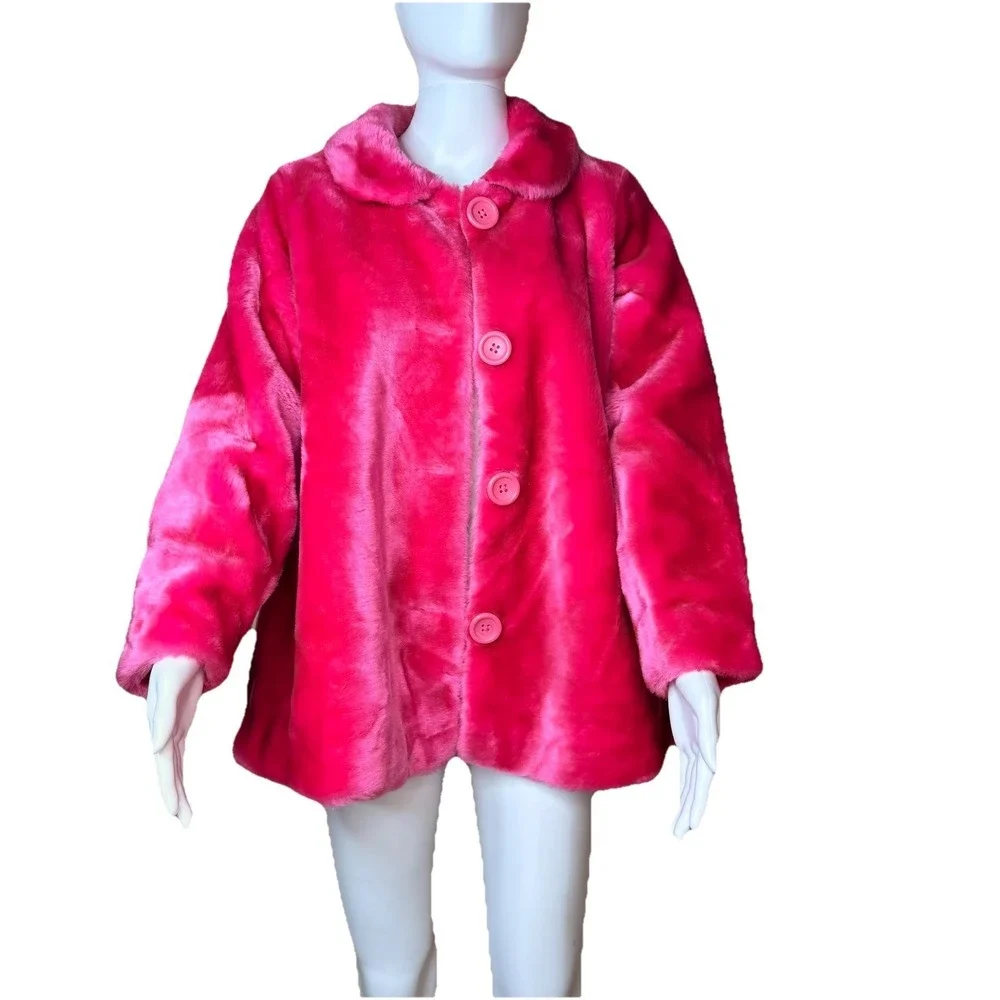 Hot Pink Faux Fur Coat Girls‎  lining Size XL/(16) Super Soft 75% ACRYLIC.